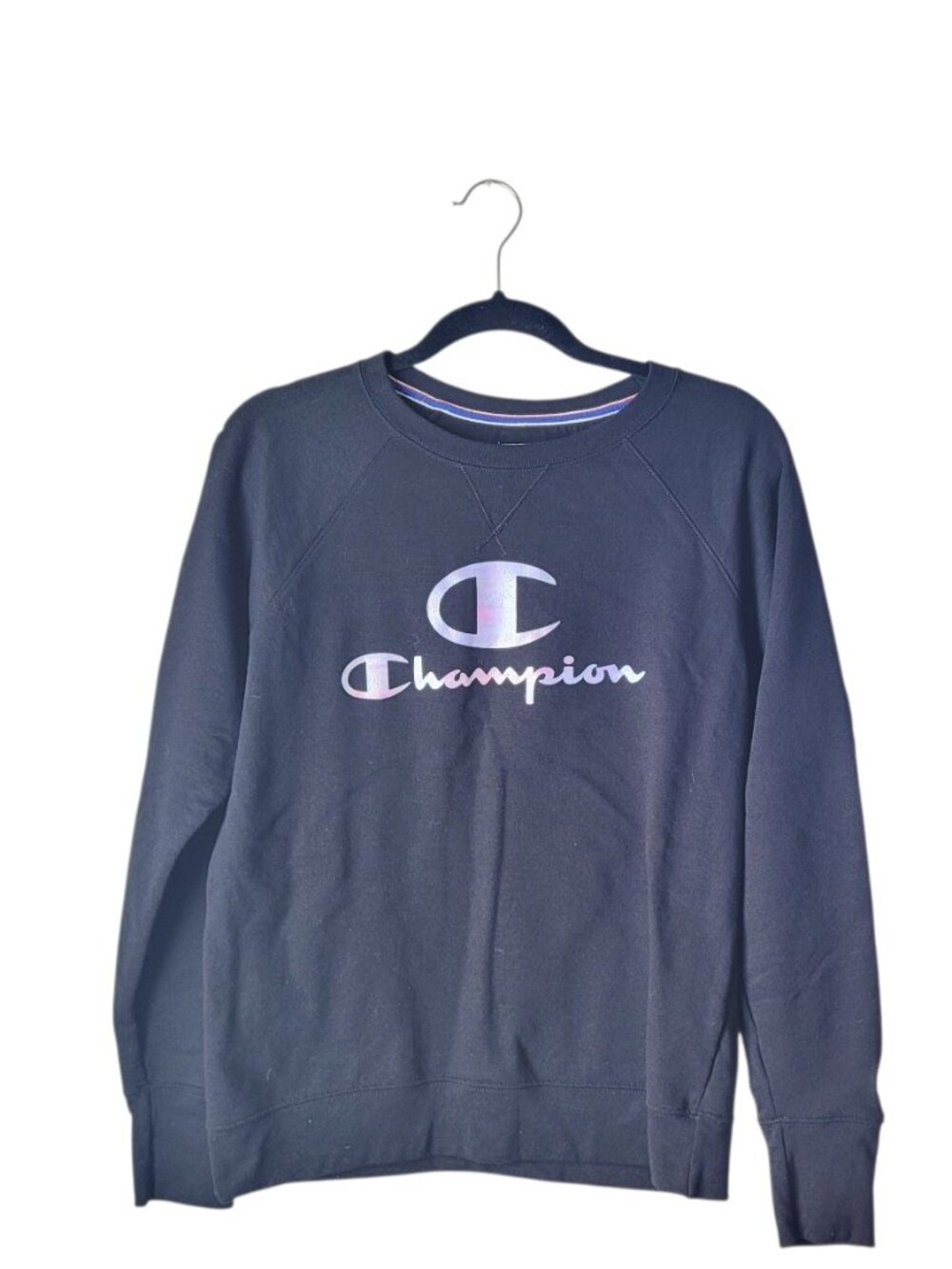 Champion Hologram Logo Powerblend Black Fleece Pullover Sweatshirt